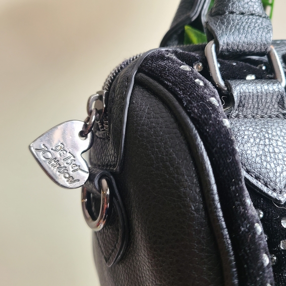 Betsey Johnson Black Velvet Rhinestone Studded Mini Satchel Bag - Picture 2 of 3